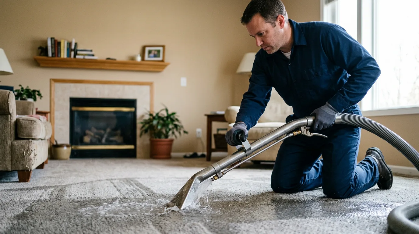 Water damage restoration technician working near Woodlake, CA